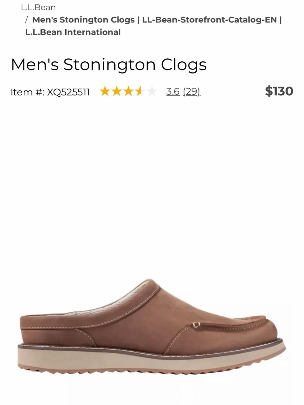 L.L. Bean Men's Stonington Chestnut Brown Leather Slip-On Clogs/Loafers 10.5W